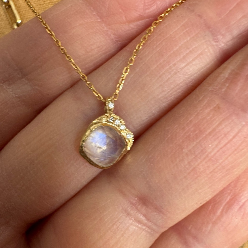 Misa Jewelry Mini Cove Moonstone Diamond Necklace 14k Yellow Gold
